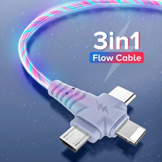 3 In 1 สายชาร์จ USB เรืองแสง สําหรับ Realme Xiaomi LED USB เป็น Micro USB Type C 8 Pin