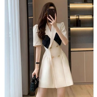 2023 spring and summer new French high-end bubble sleeve dress female designer small suit dress