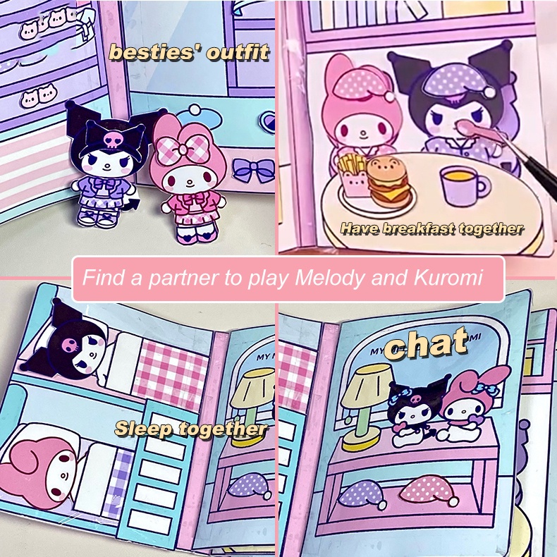 kawaii-sanrio-cinnamoroll-pochacco-kuromi-quiet-book-hellokitty-spongebob-momoko-หนังสือการเรียนรู้-เกมสติกเกอร์โต้ตอบ-ตลก-diy-ของขวัญเด็กผู้หญิง
