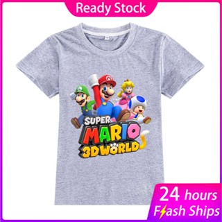 เสื้อยืดแขนสั้นลําลอง พิมพ์ลายการ์ตูน Super Mario แฟชั่นทันสมัย สําหรับเด็กผู้ชาย และเด็กผู้หญิง