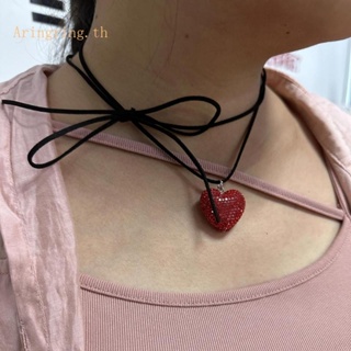 Arin สร้อยคอโซ่ จี้รูปหัวใจ บุกํามะหยี่ ปรับขนาดได้ แฟชั่นเรียบง่าย