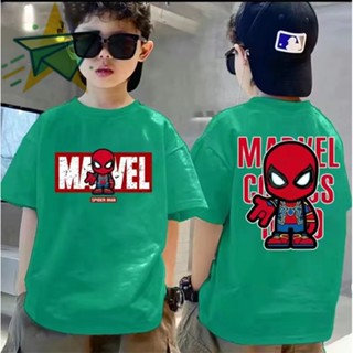 เสื้อยืดแขนสั้นลําลอง พิมพ์ลายสไปเดอร์แมน แฟชั่นฤดูร้อน สไตล์สตรีท สําหรับเด็กผู้ชาย และเด็กผู้หญิง
