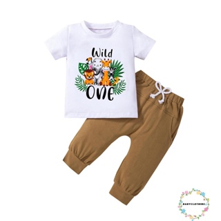 Babyclothes- ชุดเสื้อยืดคอกลม แขนสั้น พิมพ์ลายตัวอักษร และกางเกงขายาว เอวยางยืด แฟชั่นฤดูร้อน สําหรับเด็กผู้ชาย 2 ชิ้น