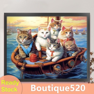 [boutique520.th] ชุดปักครอสติช ผ้าฝ้าย 11CT พิมพ์ลายลูกแมวบนเรือ