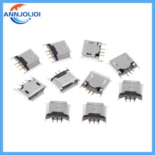 Ann ซ็อกเก็ตแจ็คบัดกรี Micro USB Type B ตัวเมีย 180 องศา 5-Pin SMD SMT 10 ชิ้น