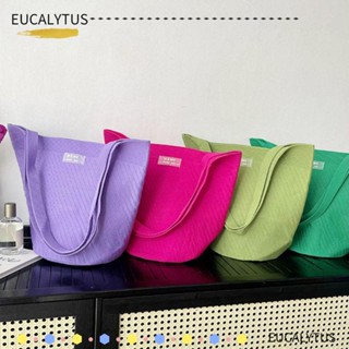 Eutus กระเป๋าถือ กระเป๋าช้อปปิ้ง ผ้าถัก ความจุสูง สีแคนดี้ ใช้ซ้ําได้ สําหรับผู้หญิง