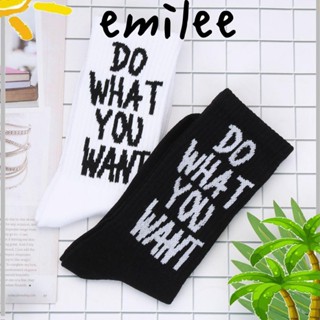 Emilee ถุงเท้าข้อสั้น ผ้าฝ้าย พิมพ์ลายตัวอักษร สไตล์ฮิปฮอป ให้ความอบอุ่น แฟชั่นฤดูหนาว