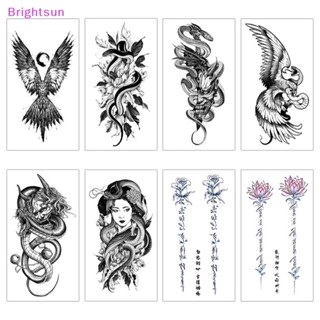 Brightsun สติกเกอร์รอยสักชั่วคราว ลายดอกไม้ กะโหลก สีดํา ขนาดใหญ่