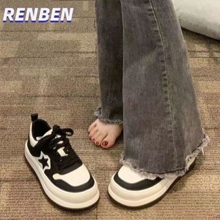 RENBENรองเท้าส้นสูงผู้หญิงรุ่นใหม่เพิ่มความโดดเด่นด้วยสไตล์เกาหลี ที่มีสไตล์วินเทจ และการเคลื่อนไหวหัวกลมรหัสสินค้านำเข้าจากสถาบัน