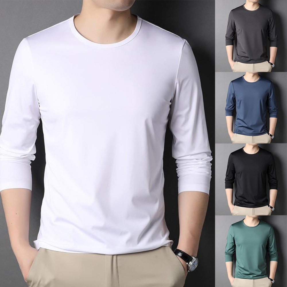 เสื้อเบลาส์ลําลอง-แขนยาว-คอกลม-ผ้าโพลีเอสเตอร์-สําหรับผู้ชาย