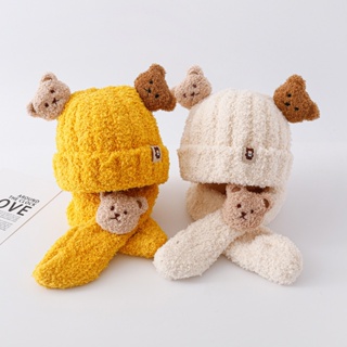 หมวกบีนนี่ ผ้ากํามะหยี่ขนนิ่ม ลายการ์ตูนหมี ให้ความอบอุ่น สไตล์เกาหลี เหมาะกับหน้าหนาว สําหรับเด็กผู้ชาย และเด็กผู้หญิง อายุ 6-36 เดือน 2 ชิ้น
