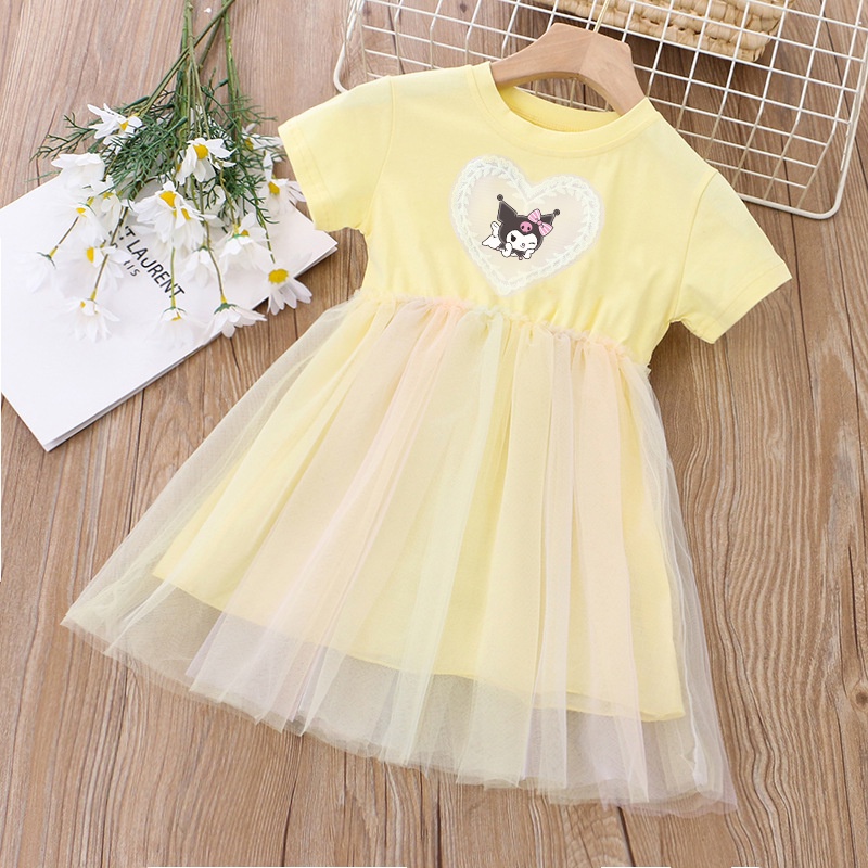 ชุดเดรสเจ้าหญิง-ลายการ์ตูนคุโรมิน่ารัก-สีรุ้ง-แฟชั่นฤดูร้อน-สไตล์เกาหลี-สําหรับเด็กผู้หญิง
