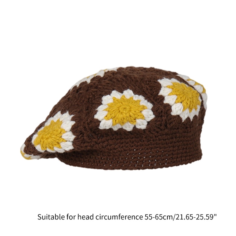 หมวกเบเร่ต์ถักโครเชต์-ลายดอกไม้-สไตล์สตรีท-สําหรับถ่ายภาพ