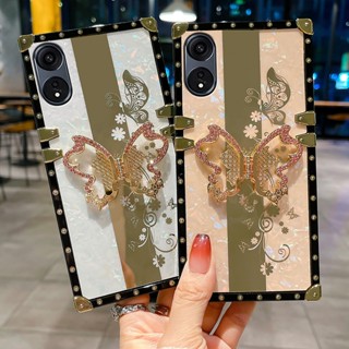 เคสโทรศัพท์มือถือ ทรงสี่เหลี่ยม ลายผีเสื้อ พร้อมกระจก และสายคล้องมือ สําหรับ OPPO A98 A78 A77 5G A77s A57 2022 A76 A96 A17 A17k A95 A74 5G A55 A54 A16 A15 A15s A53 A33 2020