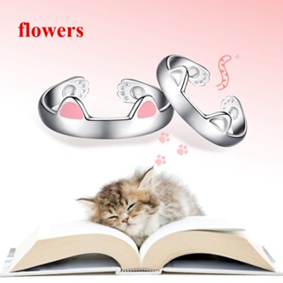 ต่างหู รูปหูแมว ดอกไม้ ปรับได้ 17 มม. สีดํา สําหรับผู้หญิง นักเรียน