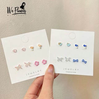 We Flower ต่างหูสตั๊ด เงิน S925 จี้ดอกซากุระ ดอกทิวลิป ผีเสื้อ ดอกซากุระ สีฟ้า สีชมพู แฟชั่นฤดูร้อน สไตล์เกาหลี สําหรับผู้หญิง 8 ชิ้น