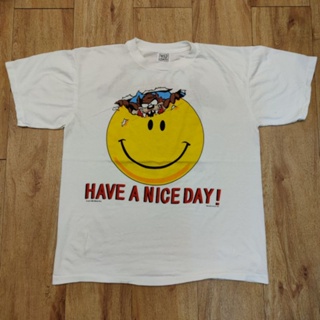 TAZMANIA SMILEY 1995 HAVE A NICE DAY CARTOON เสื้อลายการ์ตูน เสื้อวง เสื้อทัวร์