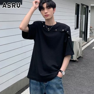 ASRV ผู้ชายแขนสั้นระดับ high-end แผ่นรองไหล่เฉพาะโครงสร้างประกบปุ่มออกแบบสไตล์เกาหลีเสื้อยืดอินเทรนด์ที่เรียบง่าย