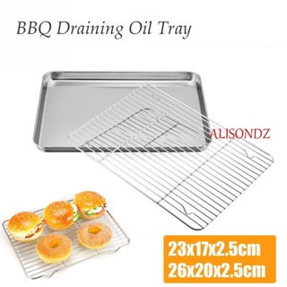 ALISONDZ 2 Sizes Baking Tray Pan Oven Cooling Grid Rack BBQ Plate Draining Oil Grill Rectangular Stainless Steel Kitchen Cooking Tools Barbecue Sheet