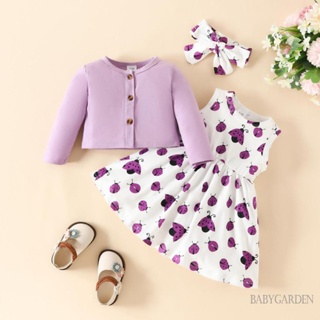 Babygarden- ชุดเสื้อผ้า สําหรับเด็กผู้หญิง 6 เดือน - 3 ปี Ladybug ชุดเดรสทรงเอ พิมพ์ลาย + เสื้อคาร์ดิแกน แขนยาว + ที่คาดผม