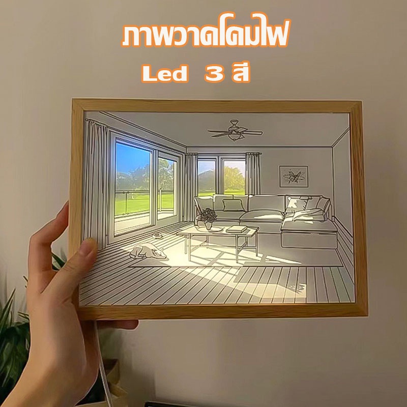 ภาพวาดโคมไฟ-กรอบรูปโรแมนติกไฟ-โคมไฟตั้งโต๊ะ-led-กรอบรูปไม้-3-สี-เสียบ-usb-สําหรับตกแต่งบ้าน-สร้างสรรค์-diy-ไฟกลางคืน