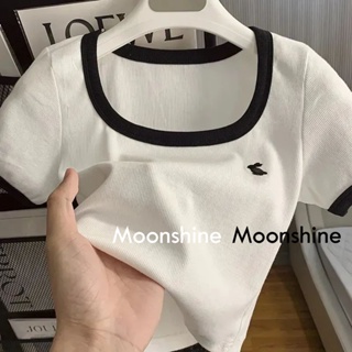 Moon เสื้อครอป เสื้อแฟชั่นผู้หญิง y2k สีพื้น สําหรับผู้หญิง ใส่ไปคลับ ปาร์ตี้ 2023 NEW23061402