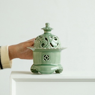 Yue Kiln Celadon Zen กระถางธูปไม้จันทน์ สามขา เรียบง่าย สําหรับตกแต่งบ้าน