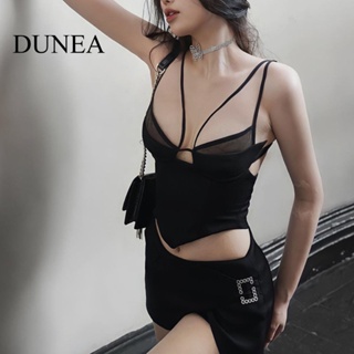 Dunea เสื้อสายเดี่ยว แบบกลวง สีดํา เซ็กซี่ สําหรับผู้หญิง