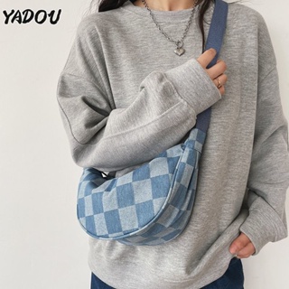 YADOU กระเป๋าแมสเซนเจอร์ผู้หญิงเกาหลีผ้ายีนส์ฟอกญี่ปุ่นฮาราจูกุกระเป๋าสี่เหลี่ยมย้อนยุคขนาดเล็ก