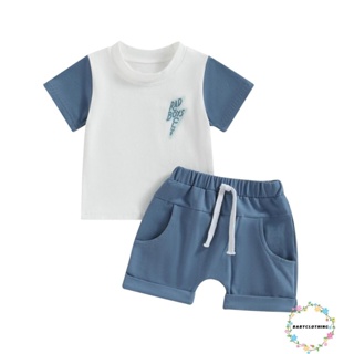 Babyclothes- ชุดเสื้อแขนสั้น และกางเกงขาสั้น สีฟ้า แฟชั่นฤดูร้อน สําหรับเด็กผู้ชาย