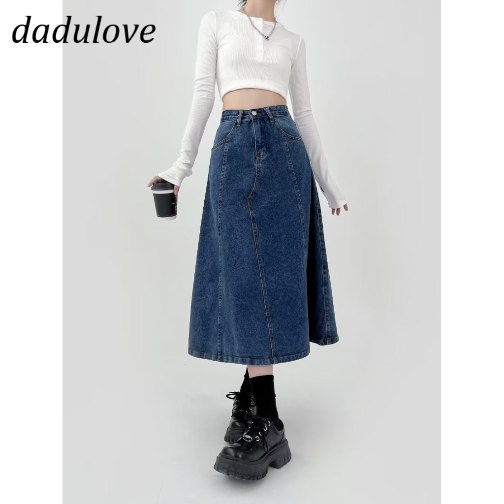 dadulove-new-korean-version-of-ins-retro-thin-denim-skirt-niche-high-waist-a-line-skirt-large-size-bag-hip-skirt