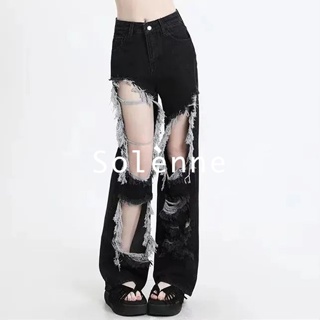 Solenne กางเกงขายาว กางเกงยีสน์ผู้หญิง ทรงหลวม ๆ ตรง Retro Hip Hop Pants 2023 NEW Style 071219