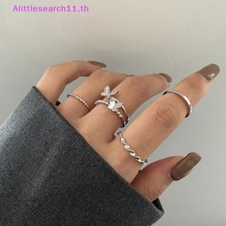 Alittlesearch11 ชุดแหวนแฟชั่น รูปผีเสื้อ ปรับขนาดได้ สําหรับผู้หญิง 4 ชิ้น