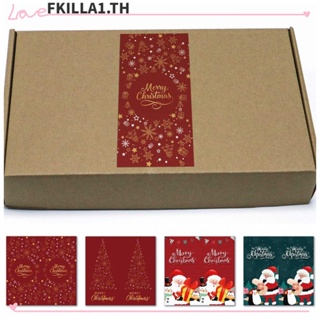 Fkilla สติกเกอร์ฉลาก ทรงสี่เหลี่ยมผืนผ้า ลายการ์ตูนซานตาคลอส สโนว์แมน เพนกวิน คริสต์มาส สีแดง 5 ซม.*10 ซม. 50 ชิ้น