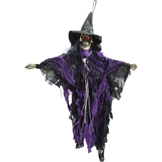  Halloween Terror Prop Sounding Glow Toy W011 Purple Electric Little Hanging Ghost Witch Halloween Decoration