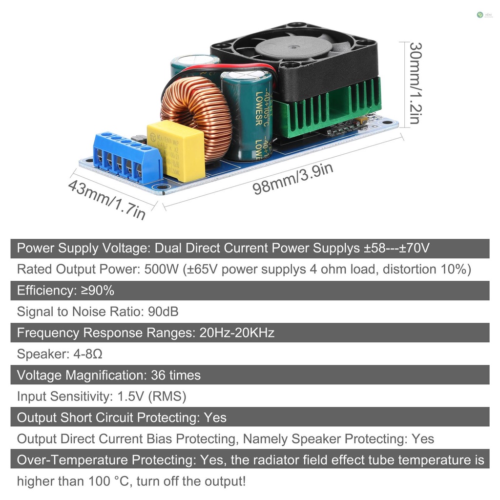 พร้อมส่ง-บอร์ดโมดูลขยายเสียงดิจิทัล-500w-irs2092s-พร้อมพัดลมระบายความร้อน