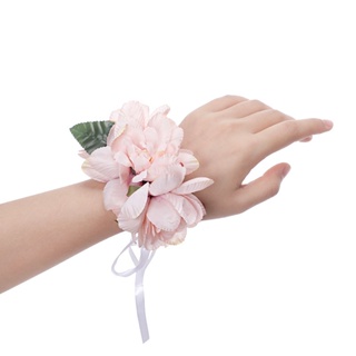 สร้อยข้อมือดอกไม้ประดิษฐ์ ดอกโบตั๋น สีขาว ผ้าไหม แบบผูกเชือก สําหรับเจ้าสาว งานแต่งงาน