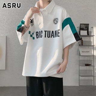 ASRV เสื้อโปโลผู้ชาย เสื้อโปโลแขนสั้นผู้ชายสไตล์เรโทรสไตล์อเมริกันพิมพ์ลาย