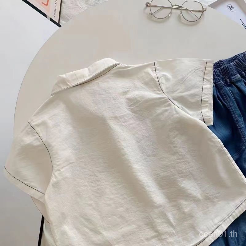 เสื้อเชิ้ตเด็กเล็กสุดน่ารัก-เสื้อเชิ้ต-คอปกโปโล-ปักลายการ์ตูน-สีขาว-แฟชั่นฤดูร้อน-สไตล์ญี่ปุ่น-สําหรับเด็กผู้ชาย