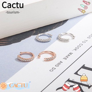 Cactu ต่างหูสตั๊ด ประดับเพชร เพทาย สีทอง สีเงิน ของขวัญ สําหรับผู้ชาย 2 ชิ้น