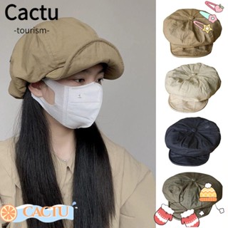 Cactu หมวกบักเก็ต ผ้าฝ้าย ทรงแปดเหลี่ยม ระบายอากาศ สีพื้น แฟชั่นสําหรับผู้หญิง