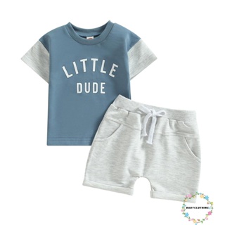 Babyclothes- ชุดเสื้อยืด แขนสั้น พิมพ์ลายตัวอักษร และกางเกงขาสั้น แบบยืดหยุ่น แฟชั่นฤดูร้อน สําหรับเด็กผู้ชาย