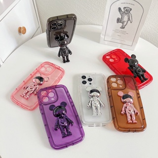 Clear Casing Samsung Galaxy A02S A03 A04 A10 A20 A50 A21S A30 A11 A03S A02S A50S A30S A10S M11 Candy Simple Bear Stand Fine Hole Lens Protect Shockproof Soft Phone Case Cover 1FZ02