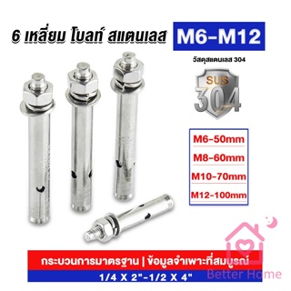 Better พุกสแตนเลส ขนาด 304 M6 M8 M10 M12 6 หัวเหลี่ยม  สแตนเลส Expansion Bolt