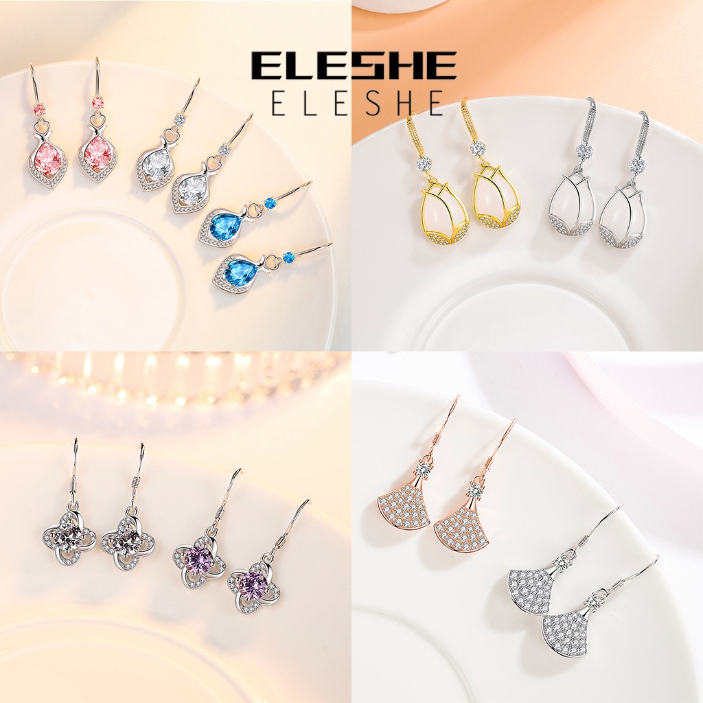 eleshe-ต่างหูตะขอ-เงิน-925-ประดับเพชรโมอิส-มุก-สําหรับผู้หญิง-m007