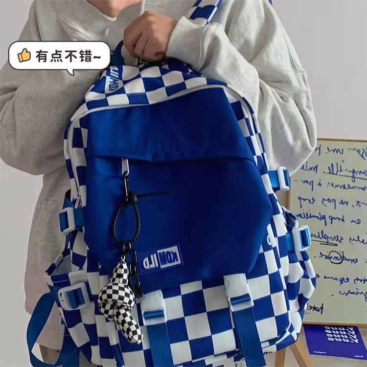 klein-กระเป๋าเป้สะพายหลัง-กระเป๋านักเรียน-ขนาดใหญ่-จุของได้เยอะ-ลายกระดานหมากรุก-สีฟ้า-สําหรับวัยรุ่นผู้หญิง