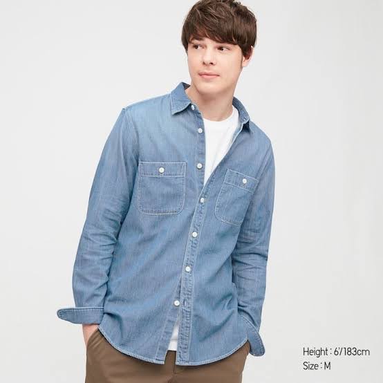 เสื้อเชิ้ตยีนส์เเขนยาว-denim-work-slim-fit-long-sleeve-shirt-งานตัดป้าย