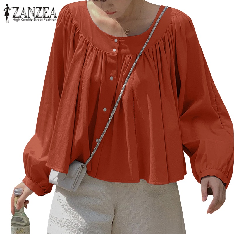 zanzea-celmia-เสื้อเชิ้ตแขนยาว-คอกลม-จับจีบ-ลําลอง-ทรงหลวม-สําหรับผู้หญิง