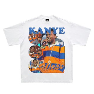 แฟชั่นใหม่ล่าสุด Kanye West เสื้อยืดลําลอง แขนสั้น ทรงหลวม สไตล์ฮิปฮอป วินเทจ