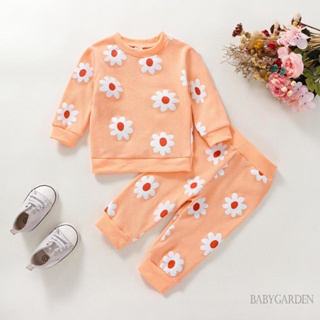 Babygarden-0-24 เดือน ชุดเสื้อผ้าเด็กผู้หญิง แขนยาว พิมพ์ลายดอกไม้ เสื้อกันหนาว คอกลม กางเกง